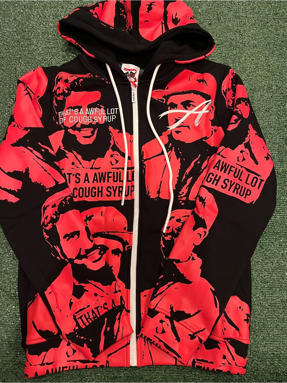 Asaali x That’s a lot of cough syrup Red and Black Zip-Up Hoodie Sweater